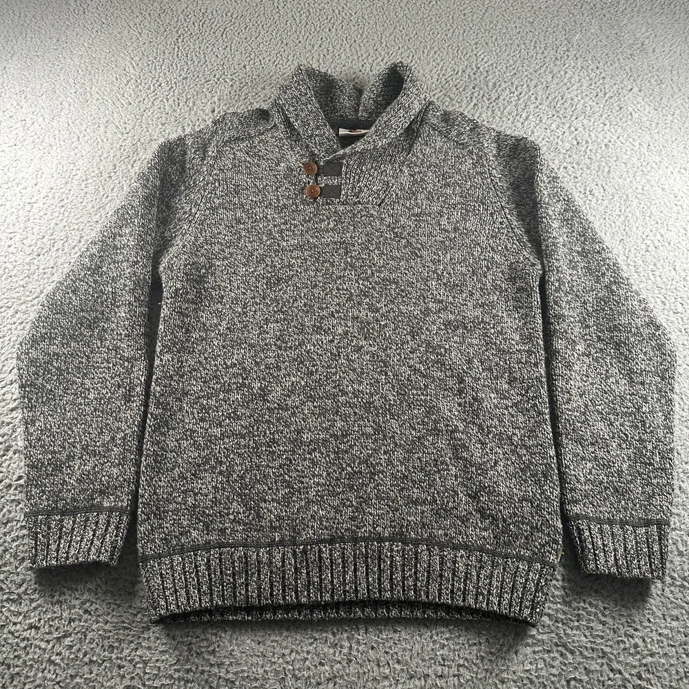 Fjallraven Lada Sweater Mens M Gray Button Shawl Collar Chunky Knit Pullover